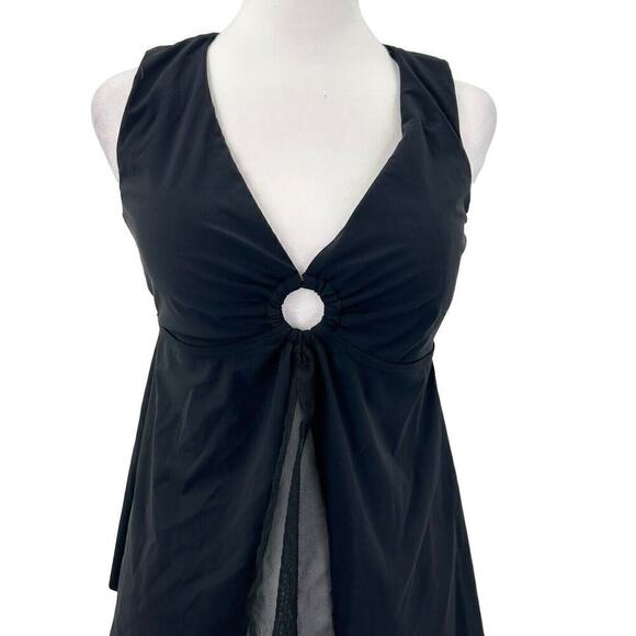 Amoressa Tankini Swim Top Sheer Front Panel Circle Detail Size Medium Black - Picture 2 of 16